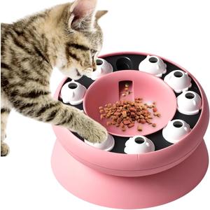 Cat Puzzle Feeder Slow Food Bowl Interactive Slow Feeder Bowl for Indoor Cats, Treat Dispensing Enrichment Toy,Mental Stimulation and Boredom Relief (Pink)