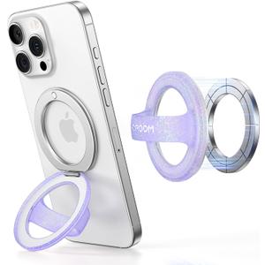 JOYROOM Magnetic Phone Grip, Silicone Finger Loop Grip [Stylish Twinkle][Glitter] Phone Grip for Magsafe, for iPhone 17/16/ 15/14/ 13/12 Series, Purple