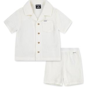 Baby and Toddler Boys' Short Sleeve Button Up Shirt and Shorts 2-Piece Outfit Set (Marshmallow) 2T