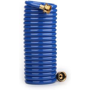 EVA Coil Garden Hose for Gardener: Retractable Self Coiling Hoses with 3/4" GHT Solid Brass Fittings - Kink Free and Flexible for Home and Garden Yard (20FT, Blue)