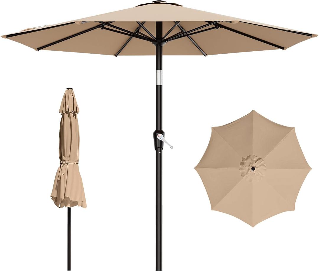 AreShark 9 FT Patio Umbrella for Outdoor, Outdoor Table Umbrella with Push Button Tilt and Crank, Outdoor Patio Umbrellas with 8 Sturdy Ribs for Market, Garden, Pool (Beige)