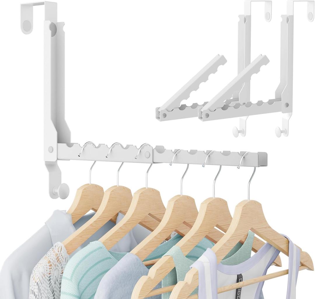 Over the Door Hooks, Extended Over the Door Clothes Hanger with 11 Ridges,Space-Saving Over the Door Rack,Door Hooks for Hanging Clothes,Larger Capacity Over the Door Hanger (2, White(Update))