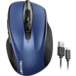 TECKNET Rechargeable Wireless Mouse, 2.4G Silent Quiet Click, 6 Adjustable 4800 DPI, Cordless Computer Mouse, Ergonomic Mouse for Laptop, 6 Buttons USB for Chromebook, Ergo Grip - Blue