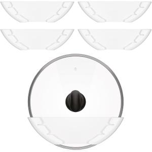 5 Pcs Universal Pot Lid Organizer for Cabinet, Pan Lids Holders Inside Cabinet Door, Wall Mount Pots Lid Organizers Rack for Kitchen, Fits 6" to 13.5"(White)