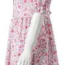 Christmas Pink Floral Dress Costume Women's Cosplay Party Lady Outfit Classical Movies Short Sleeve Fancy Dress Suit (XL)