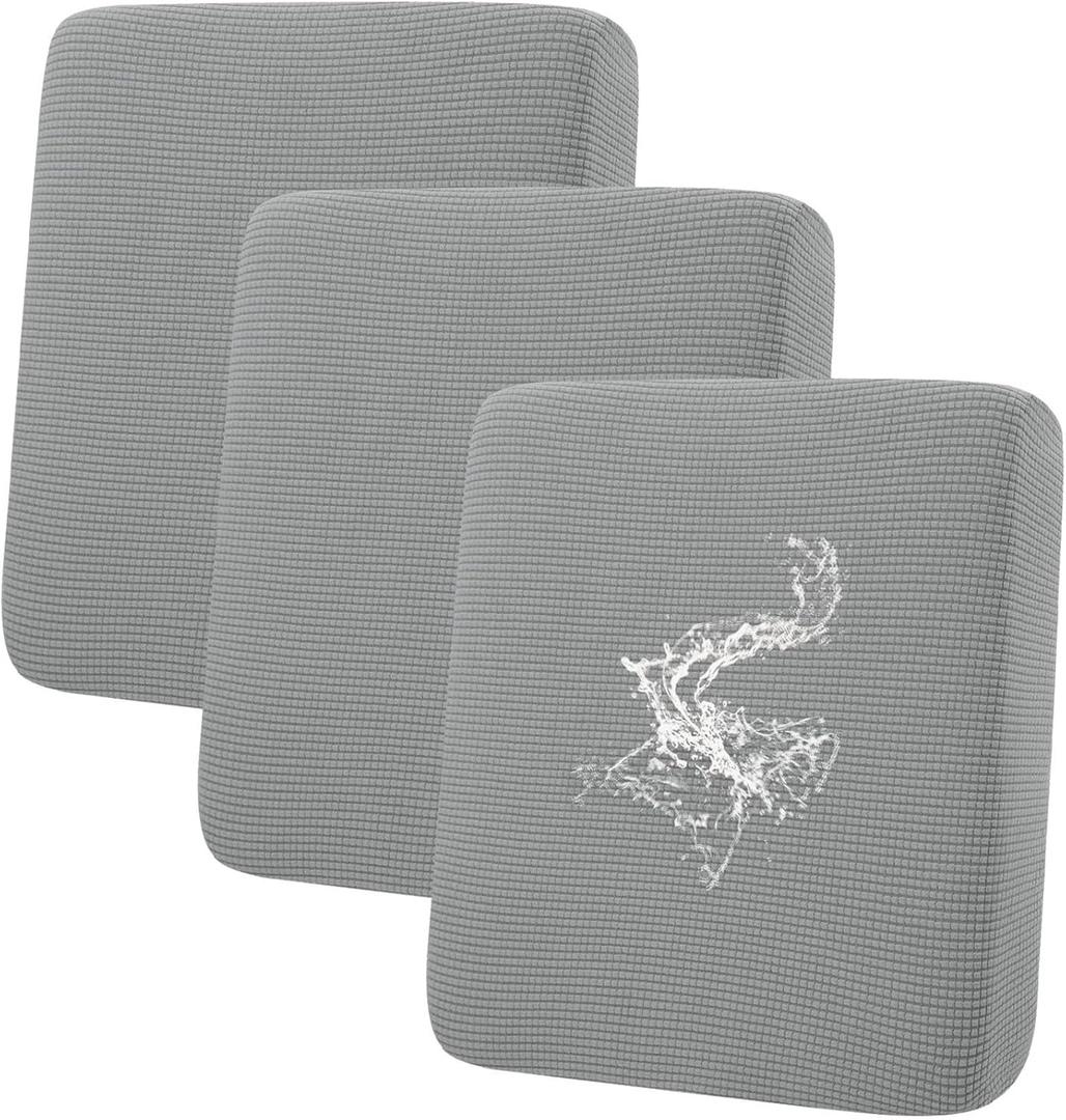 hyha Waterproof Couch Cushion Covers for Pets, Non Slip Sofa Seat Cover for Dogs Washable, Soft Thick Stretch Jacquard Fabric, Sofa Slipcovers with Elastic Bottom (3 Pieces, Light Grey)