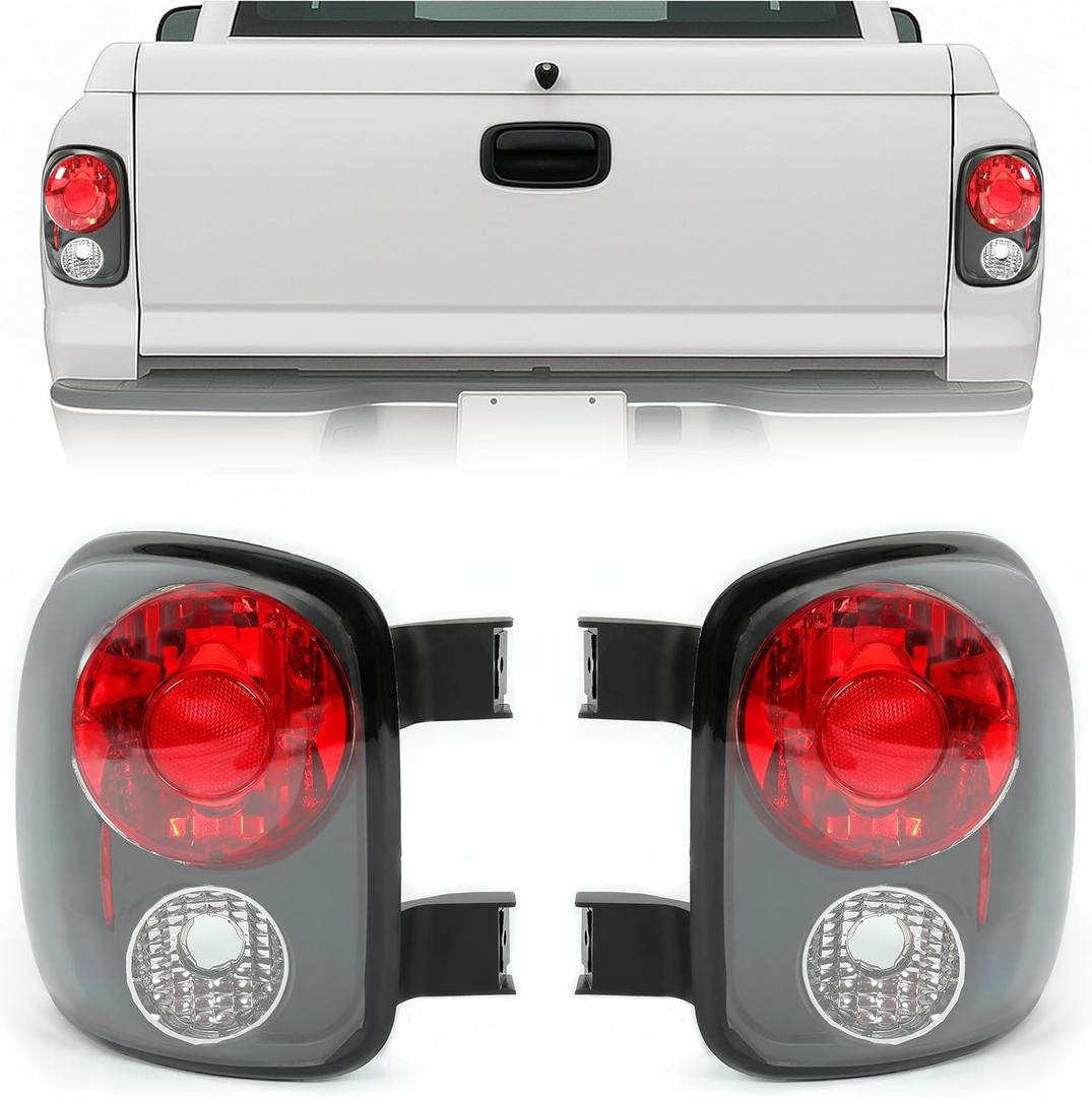 HECASA Tail Light Pair Compatible with 1999-2004 Chevy Silverado GMC Sierra Stepside Brake Lamps Clear Lens Black Housing (w/o Bulbs)