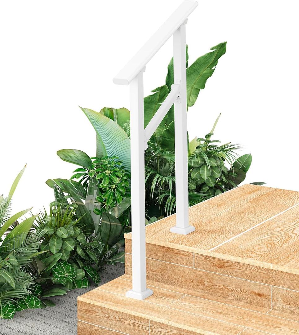 Handrails for Outdoor Steps, Metal Stair Railing Hand Rails, 2 Step, White