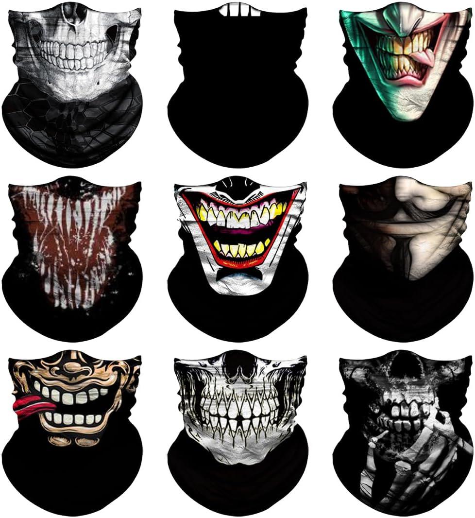 Venswell Neck Gaiter Face Mask Men Women,Seamless Bandana Rave Face Cover Scarf Mask,Balaclava,Headband, Head Wrap,Headwear (B-joker+skull)