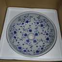 Leaf Flower Floral Painted Pattern Bathroom Ceramic Counter Top Wash Basin Sink Blue and White Porcelain Washing Round Bowl Vintage Antique Chinese Kasbah Moroccan Hand Craft Handmade, 
41 x 15.5cm