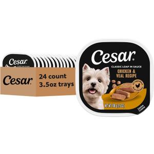 Cesar Classic Loaf in Sauce Adult Wet Dog Food Chicken and Veal Recipe, 3.5 oz. Easy Peel Trays, 24 Count (Pack of 1) (EXP 02/15/28)