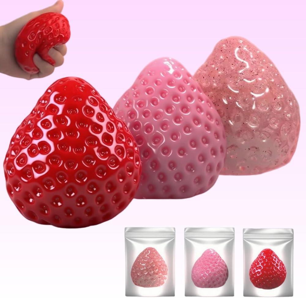 Handmade Strawberry Taba Squishy Toys: 3Pcs Ultra Squishies Squishy Fidget Toys Kawaii Squeeze Toys for Kids and Adults,Relieves Stress Anxiety Gifts for Birthday,Party Favors
