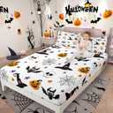Bats Halloween Decoration Pumpkin Fitted Sheet Witch Hat Bed Sheets Spider Web Bedding Set Twin,Bones Galaxy Stars Sheets Cartoon Skeleton Spooky Spider Webs Halloween Decorations Indoor (Multi 04)
