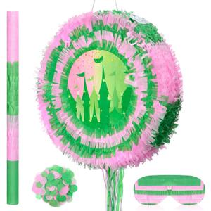 Soulchen Witch Piata 14.2'' Pink and Green Piata Game Set with Stick and Blindfold Princess and Witch Party Favor Pink and Green Party Decor for Birthday Quinceaera Baby Shower Movie Supplies