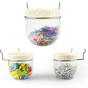 G.CORE Peg Board Organizer Clear Jars - 3 Pack Large Pegboard Accessories with Steel Hangers Fit 1/8 1/4 Holes - Pegboard Wall Containers for Garage Sewing Art Craft Room Office Organization (White)
