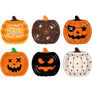VDESFUEBY 60pcs Halloween Pumpkin Paper Plates Pumpkin Shaped Disposable Plates for Table Party Supplies for Halloween Decorations