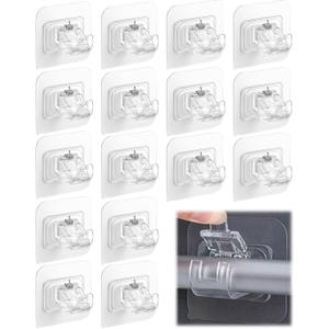 Curtain Rod Bracket No Drilling 16pcs, Self Adhesive Nail Free Curtain Rod Wall Brackets Hooks, Adjustable Drapery Towel Holder Fixing Hook for Home Bathroom Kitchen and Hotel Use (Transparent)
