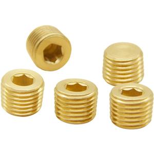 Hooshing 5PCS 1/4" NPT Male Brass Pipe Plug Internal Hex Thread Socket Pipe Plug Kit