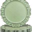 Leemxiiny Green Charger Plates Set of 5, Decorative Table Plastic Chargers for Dinner Plates, Party, Wedding, Thanksgiving, Christmas, FD2GR