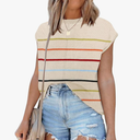 Waffle Knit Sweater Shirts for Women Cap Sleeve Summer Tops Basic Tank Tops, L