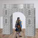 Bucherry 9 Pcs Medieval Party Decorations Knight Cardboard Castle Playhouse Large Medieval Knight Kid Boy Birthday Party Decor 43 x 51 Stone Wall Fort for Renaissance Brick Stone Photo Props Kit