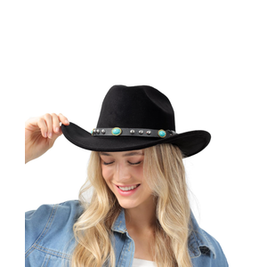 22"-23.2" 100% Suede Western Cowgirl Hat for Women,3.5" Wide Brim,Built-in Elastic Sweatband