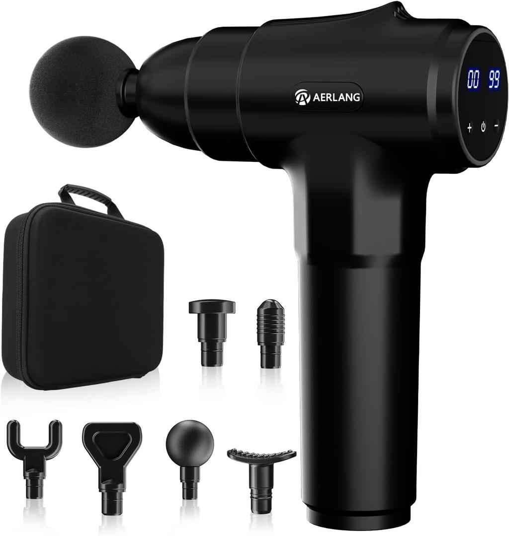 AERLANG Massage Gun, Deep Tissue Muscle Back Massage for Athletes Pain Relief, Percussion Massager with 6 Massages Heads & 20 Speed Fathers Birthday Day Gifts from Daughter Portable Back Massager Gun (Carbon)