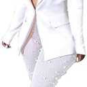 LKOUS Sexy Blazer Suits for Women,Long Sleeve Blazer and Mesh Beading Pants Clubwear Set with Underwear L