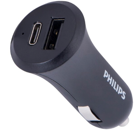 Philips Dual USB Car Charger With USB A And USB C
