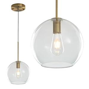 Modern Globe Pendant Light Fixtures, Mid-Century Glass Globe Flush Mount Ceiling Light, Rustic Light Pendant Lights Kitchen Island Dinning Hanging Pendant Light ﻿ (Gold-Clear, 25cm/10”) 