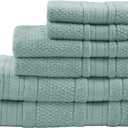 Madison Park Adrien 100% Cotton Soft Bathroom Towel Set, Highly Absorbent, Zero Twist, Quick Dry, Include 2 for Shower, 2 Hand & 2 Facial Wash Cloth, Multi Sizes, Seafoam 6 Piece