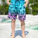 OlyPegic Boys Swim Trunks with Boxer Brief Liner Compression Boy Bathing Suit Quick Dry Beach Swimsuit Toddler Swim Shorts (Blue)