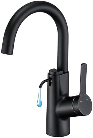 Aktine Bar Faucet with Soap Dispenser, Small Kitchen Faucet, Single Hole Bathroom Faucets, 360° Swivel Stainless Steel Sink Faucets for Wet bar, Prep Sink, Bathroom, Outdoor or RV Sinks, Matte Black