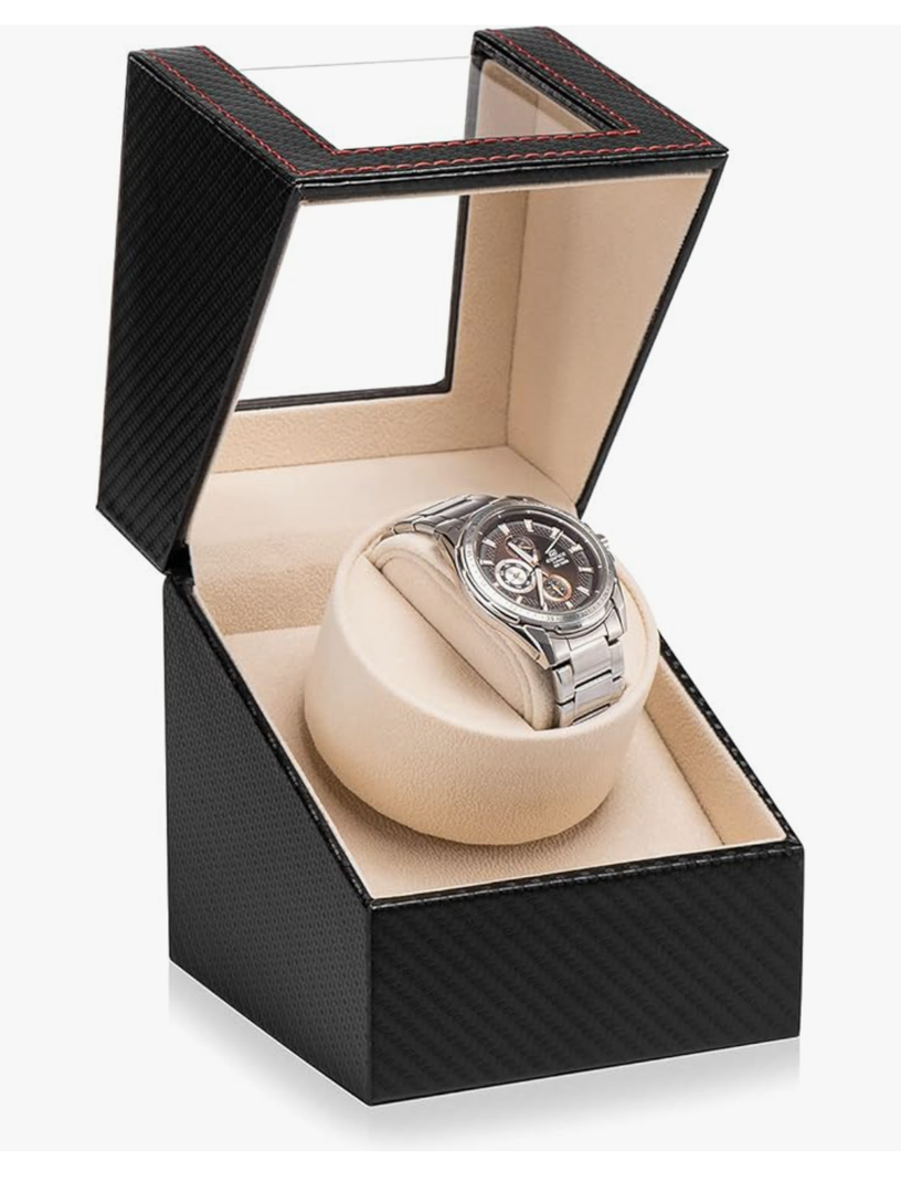 Automatic Single Watch Winder for Automatic Watches,Rotating Watch Case with Japanese Quiet Motor，AC Adapter or Battery Powered