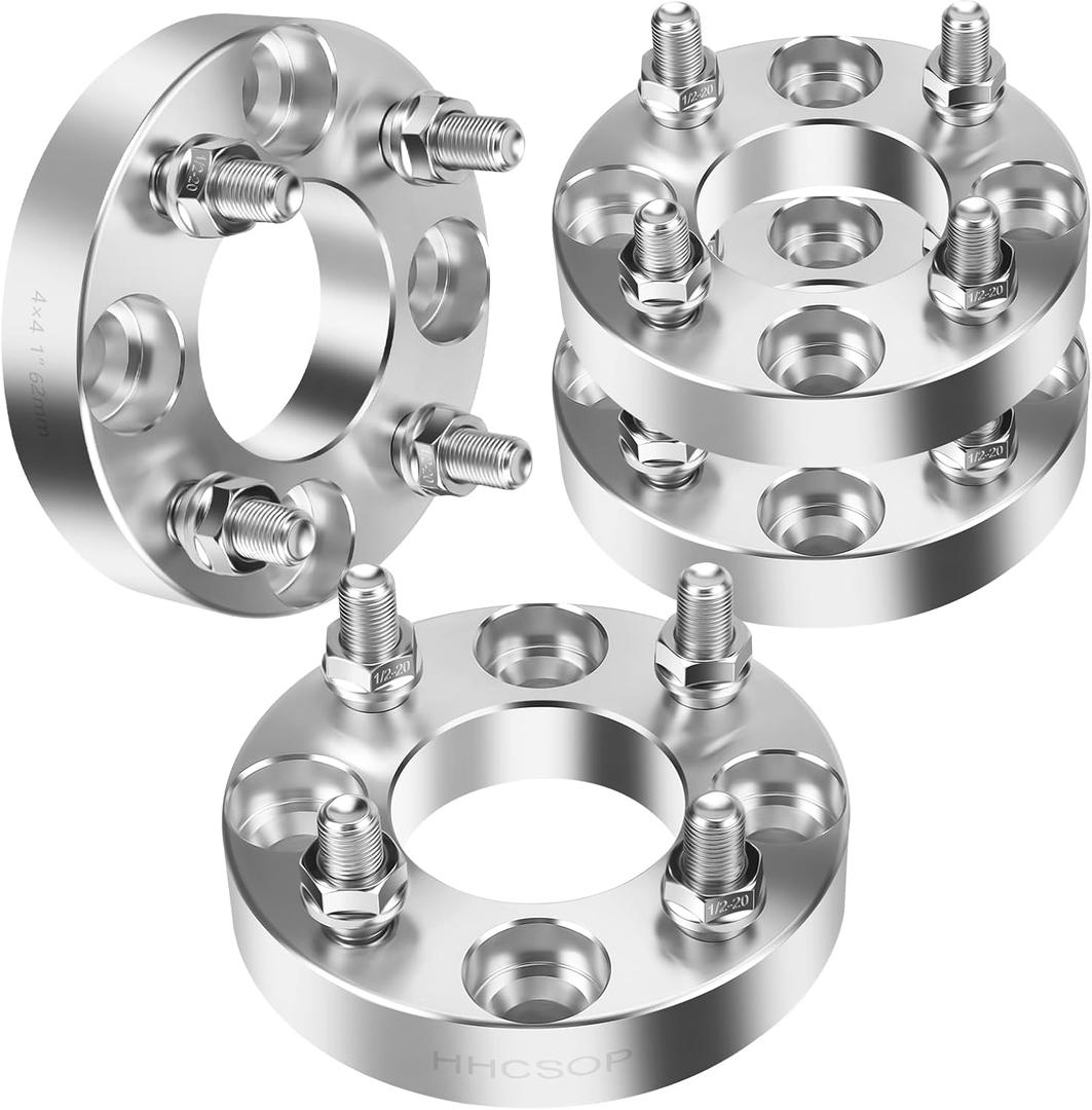 HHCSOP Golf Cart Wheel Spacers 1 Inch for EZ GO EZGO Club Car, 4x4 ATV Wheel Adapters 4x101.6mm Wheel Spacer Hub Bore 62mm with 1/2" x20 Studs - Silver