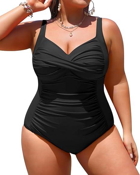 Yonique Women Plus Size One Piece Swimsuits Tummy Control Bathing Suits Twist Front Ruched Swimwear, S