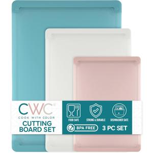 COOK WITH COLOR Extra Large Cutting Board Set, Jumbo-Sized Boards with Rubber Border for Enhanced Cooking Experience, 3-Piece, Teal