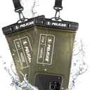 Pelican 2 Pack Marine - IP68 Waterproof Phone Pouch (Regular Size) Floating Waterproof Phone Case - Beach Cruise Ship Travel Essentials - Works with All Phones - Detachable Lanyard - OD Green