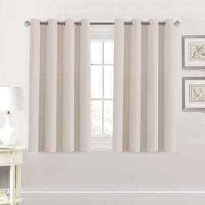 H.VERSAILTEX Blackout Curtain for Living Room Small Window Kitchen Blackout Curtains 45 inch Length Energy Saving Solid Grommet Blackout Drape, One Panel, Natural, 52" W x 45" L