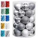 Lulu Home Christmas Ball Ornaments, 34 Ct 1.57" Pre-Strung Hanging Ornament Decorations, Xmas Shatterproof Plastic Balls for Holiday Party Wreath Garlands Trees, Silver