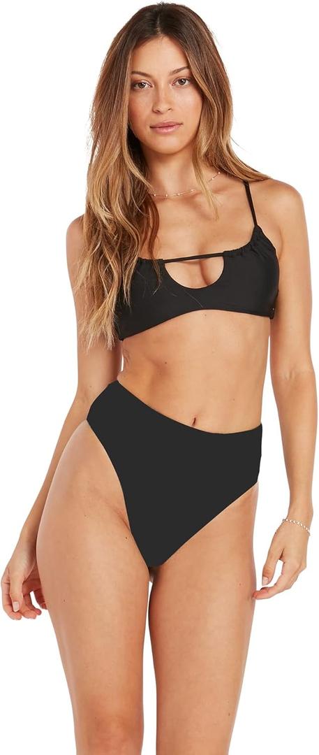 Volcom Women's Standard Simply Seamless Retro Swimsuit Bikini Bottom (Black), Size L