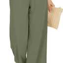 KICZOY Women Flowy Pants Drawstring Waist Wide Leg Palazzo Beach Pants Loose Fit with Pockets (Small, Army Green)