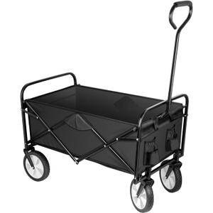 YSSOA Rolling Folding & Rolling Collapsible Garden Cart, Outdoor Camping Wagon Utility with 360 Degree Swivel Wheels & Adjustable Handle, Black 220lbs Weight Capacity