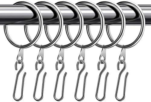 30 Pcs Metal Drapery Curtain Rings 1.26'' Curtain Hanging Rings with 30 Pcs Metal Curtain Drapery Pin Hooks Pinch Pleat Curtain Hooks for Window Door Shower Curtain 32 mm Internal Diameter (Silver)