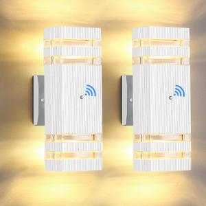 Dusk to Dawn Outdoor Wall Lights Modern Exterior Lighting Fixtures, 2 Pack White Outside Lights for House, Up and Down Porch Lights Outdoor Waterproof Sconces Wall Lighting for Garage Patio