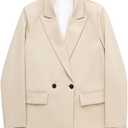 Women with Pockets Solid Double Breasted Blazer Lady Long Sleeves Notched Neck Outwerwear, Size Medium