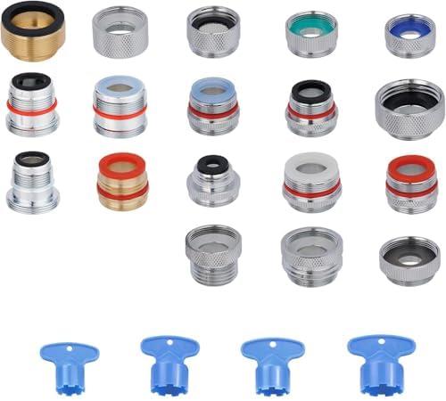 18pcs Faucet Adapter Kit Brass Metal Faucet Aerator Adapter Set, Male Female Sink Faucet Adapter Converter to Garden Hose, Standard Hose in RV, Apply on Both Removable and Insert Aerators