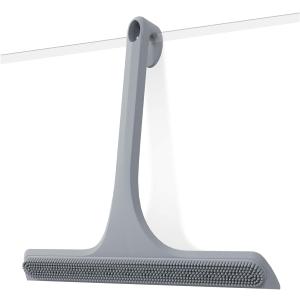2-in-1 Silicone Shower Squeegee with Hook,Dual-Sided Design with Scraper & Scrub Surface,Rust-Proof Stainless Core,Streak-Free Bathroom Squeegee for Glass Doors,Mirrors,Windows,Car Windshields (Gray)