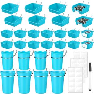 Sieral 64 Pieces Pegboard Bins Pegboard Cups with Hooks and Loops Peg Hooks Assortment Organizer Accessory for Organizing Accessories Tools Storage Office Workshop Garage Workbench (Blue)