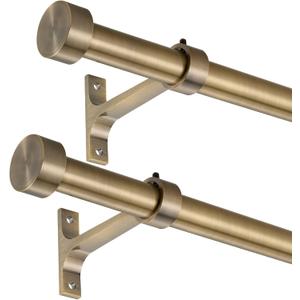 2-Pack Curtain Rod for Windows 48-84",Adjustable Window Curtain Rods with Premium Aluminum End Cap Finials and Full Surround Brackets,3/4"(0.062Feet) Diameter,Antique Bronze Drapery Rods for Curtains